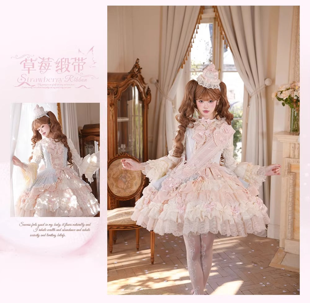 【受注予約~3/18】Strawberry Ribbon ジャンパースカート・フルセット【Dream Lolita】