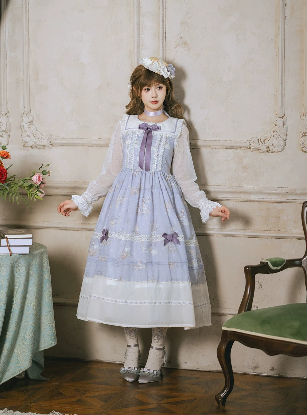 【受注予約~7/23】Little White Goose with Flowers ジャンパースカート【Miss Cube】