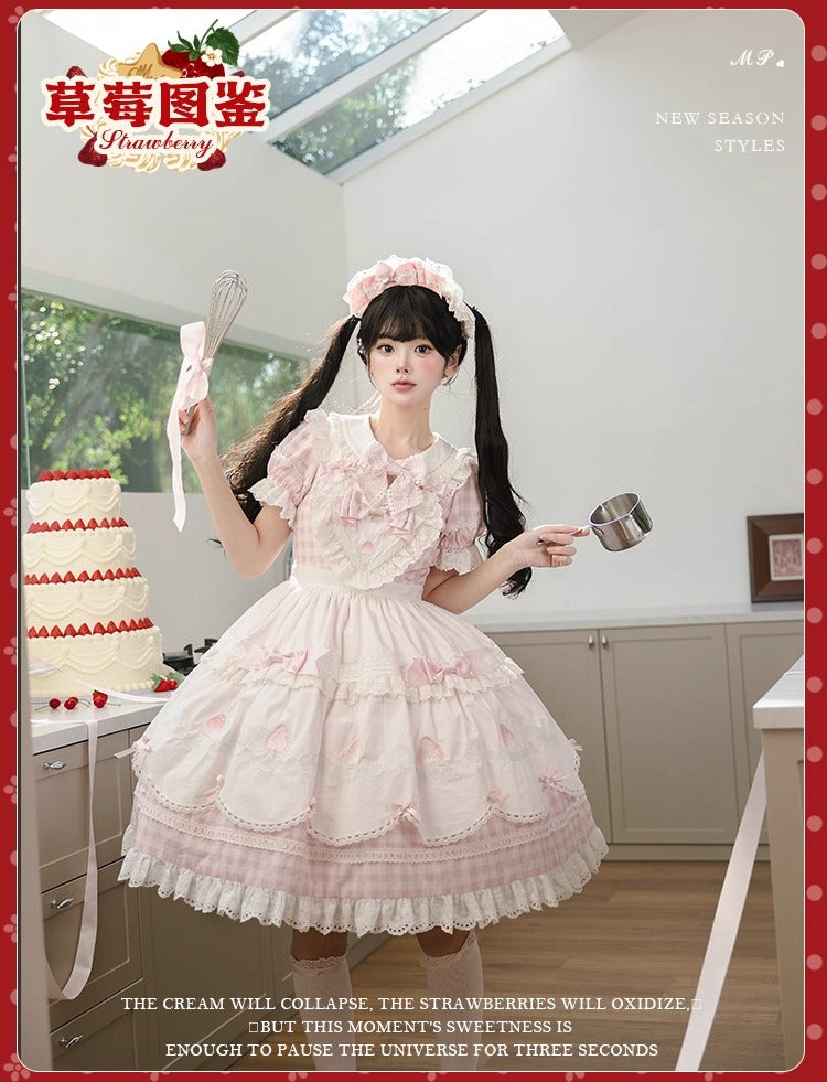【受注予約~11/18】Strawberry Cake Illustration ギンガムワンピース・ジャンパースカート【花与珍珠匣】