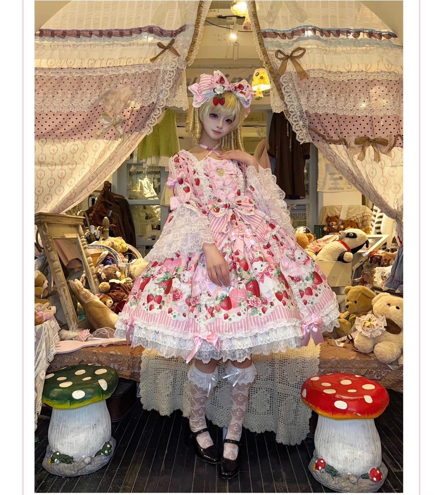 【受注予約~4/29】Strawberry Rabbit 姫袖ワンピース・フルセット【Antique Doll】