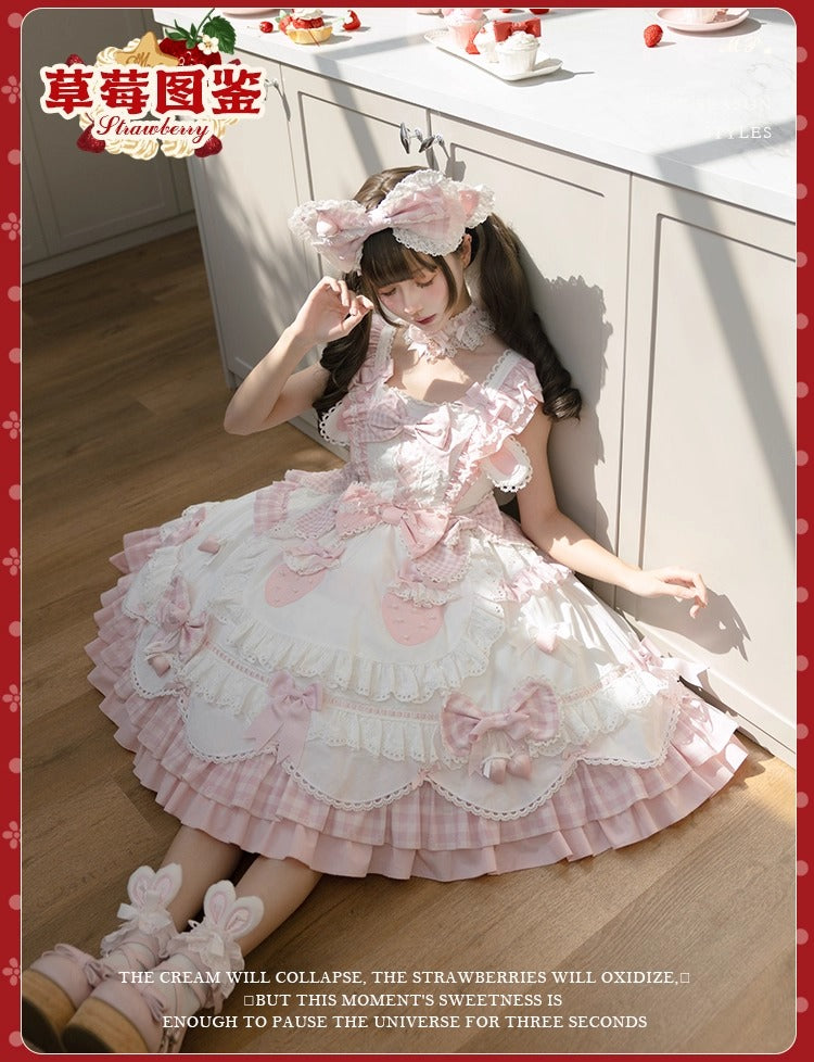 【受注予約~11/18】Strawberry Cake Illustration ギンガムワンピース・ジャンパースカート【花与珍珠匣】