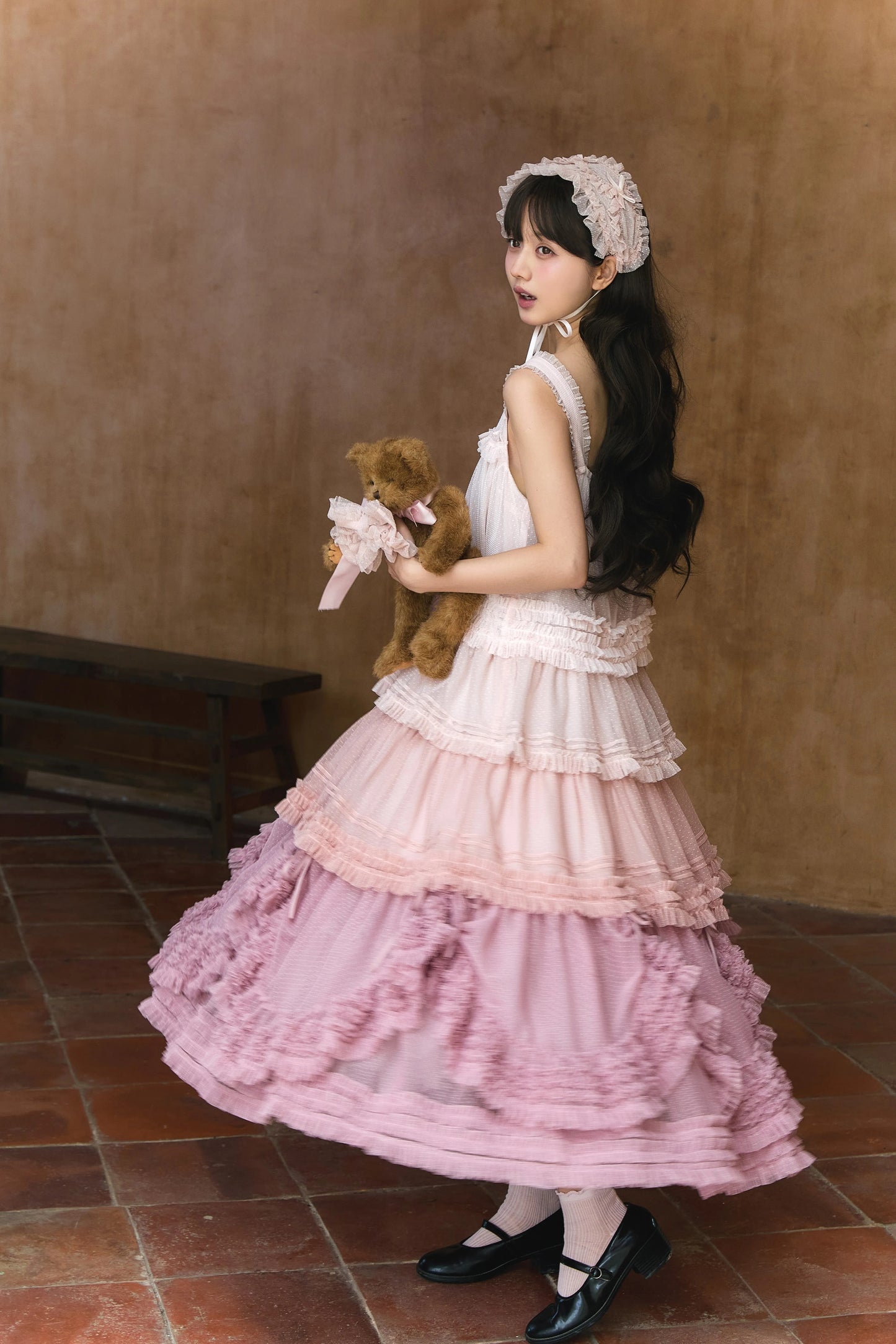 Gepunktetes Tüll-Stufenkleid (110 cm) [Nan'i Western Clothing]