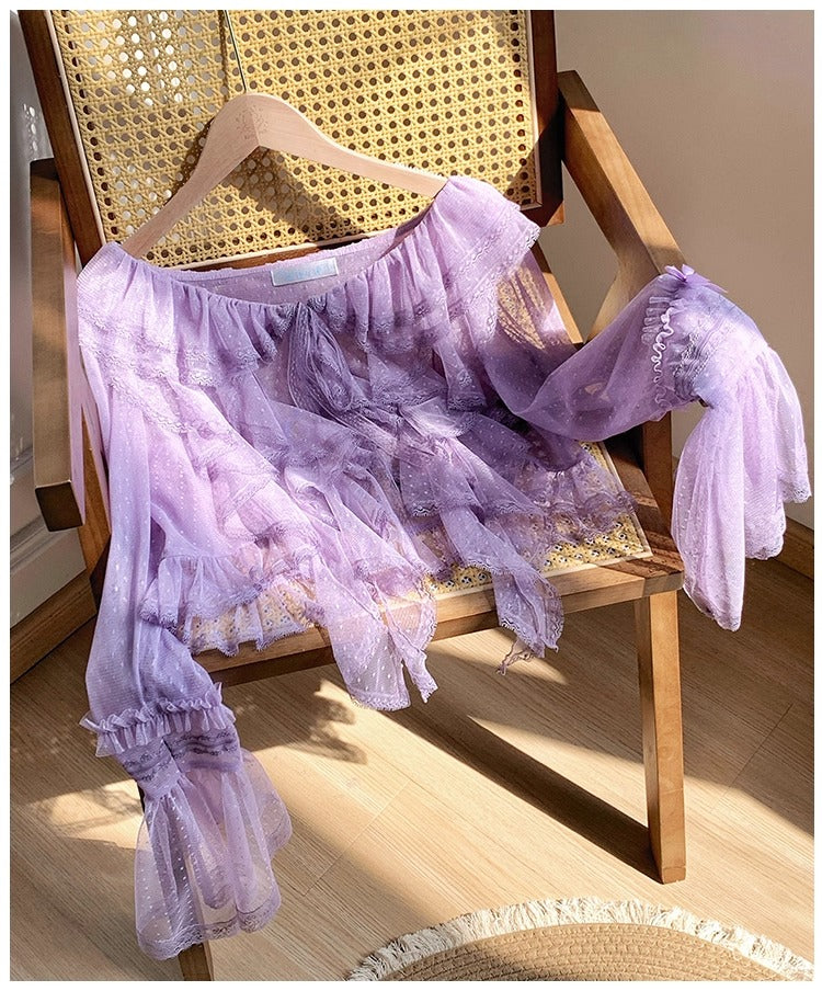 Clear Wind ドットチュール姫袖カーディガン【With Pujji】