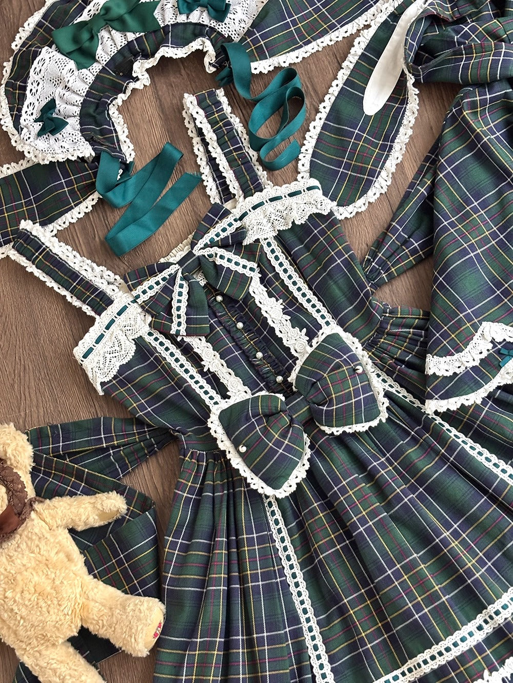 【受注予約~10/16】Ancient Petal Cake ワンピース・ジャンパースカート(チェックver.）【Miss Point】