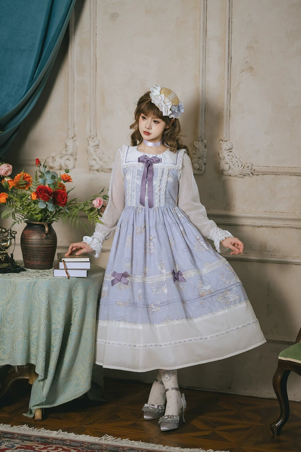 【受注予約~7/23】Little White Goose with Flowers ジャンパースカート【Miss Cube】