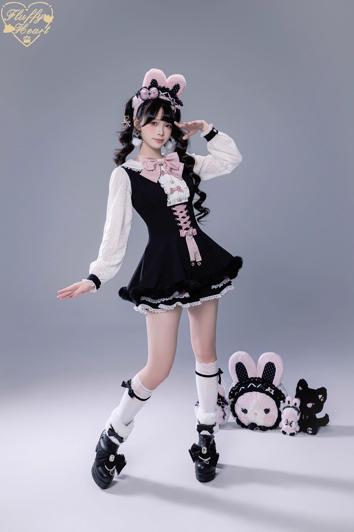 ふわふわファーセットアップ【Fluffy Heart×momo】