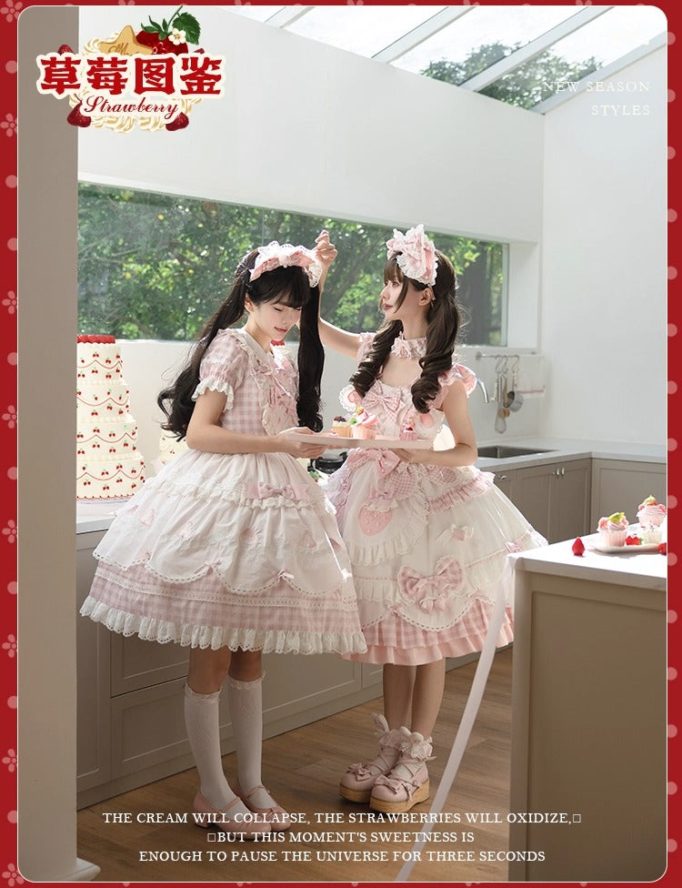 【受注予約~11/18】Strawberry Cake Illustration ギンガムワンピース・ジャンパースカート【花与珍珠匣】