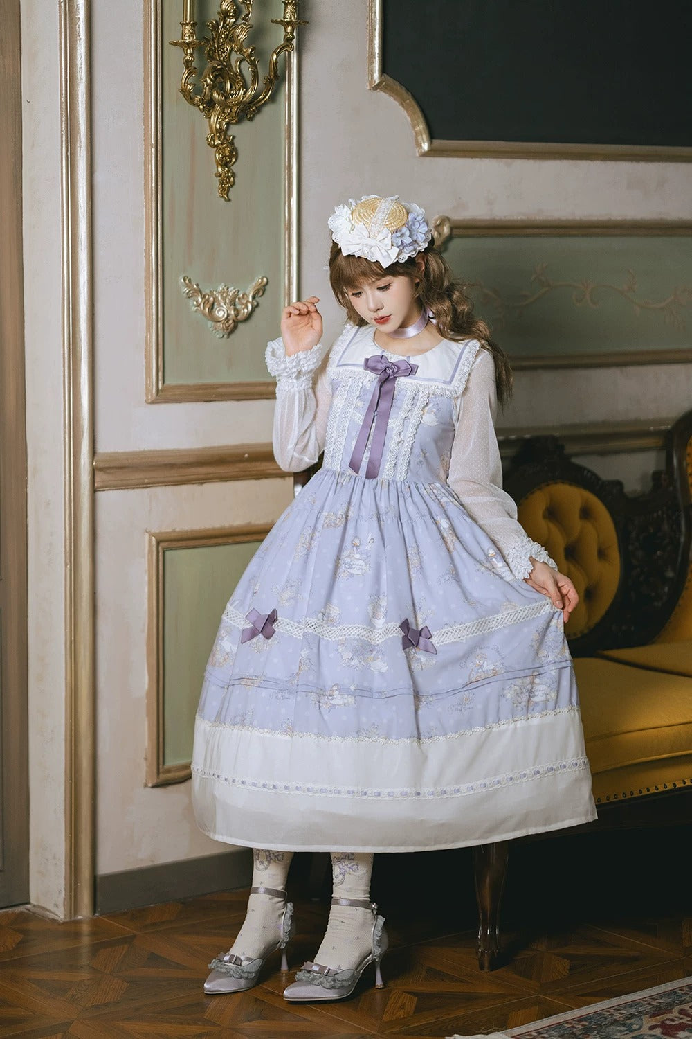 【受注予約~7/23】Little White Goose with Flowers ジャンパースカート【Miss Cube】