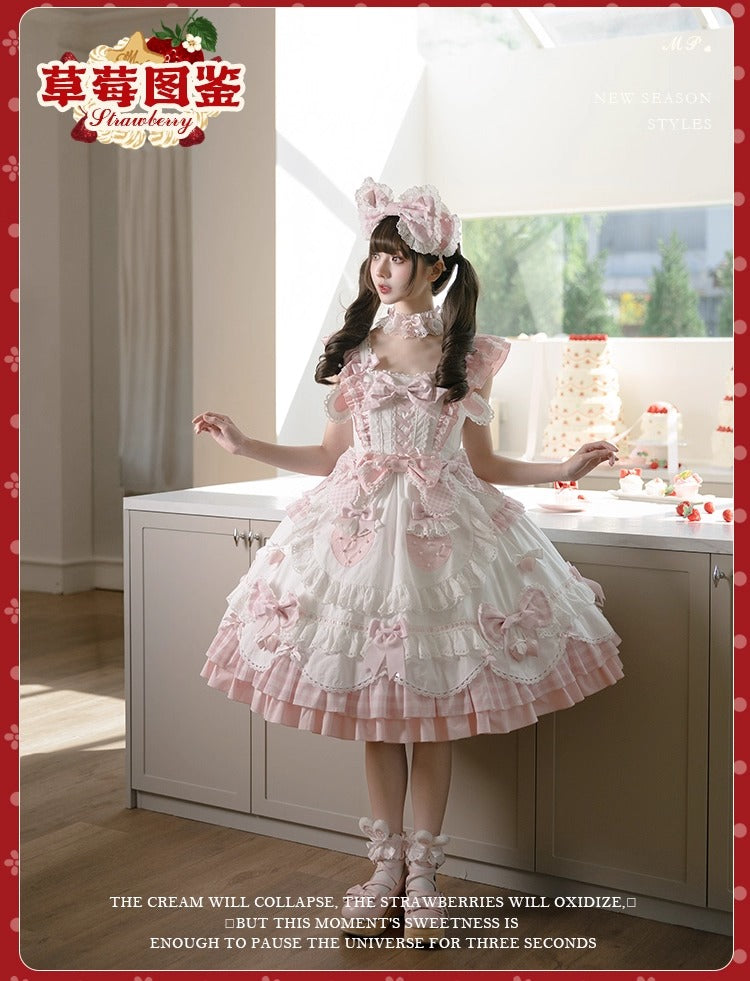 【受注予約~11/18】Strawberry Cake Illustration ギンガムワンピース・ジャンパースカート【花与珍珠匣】