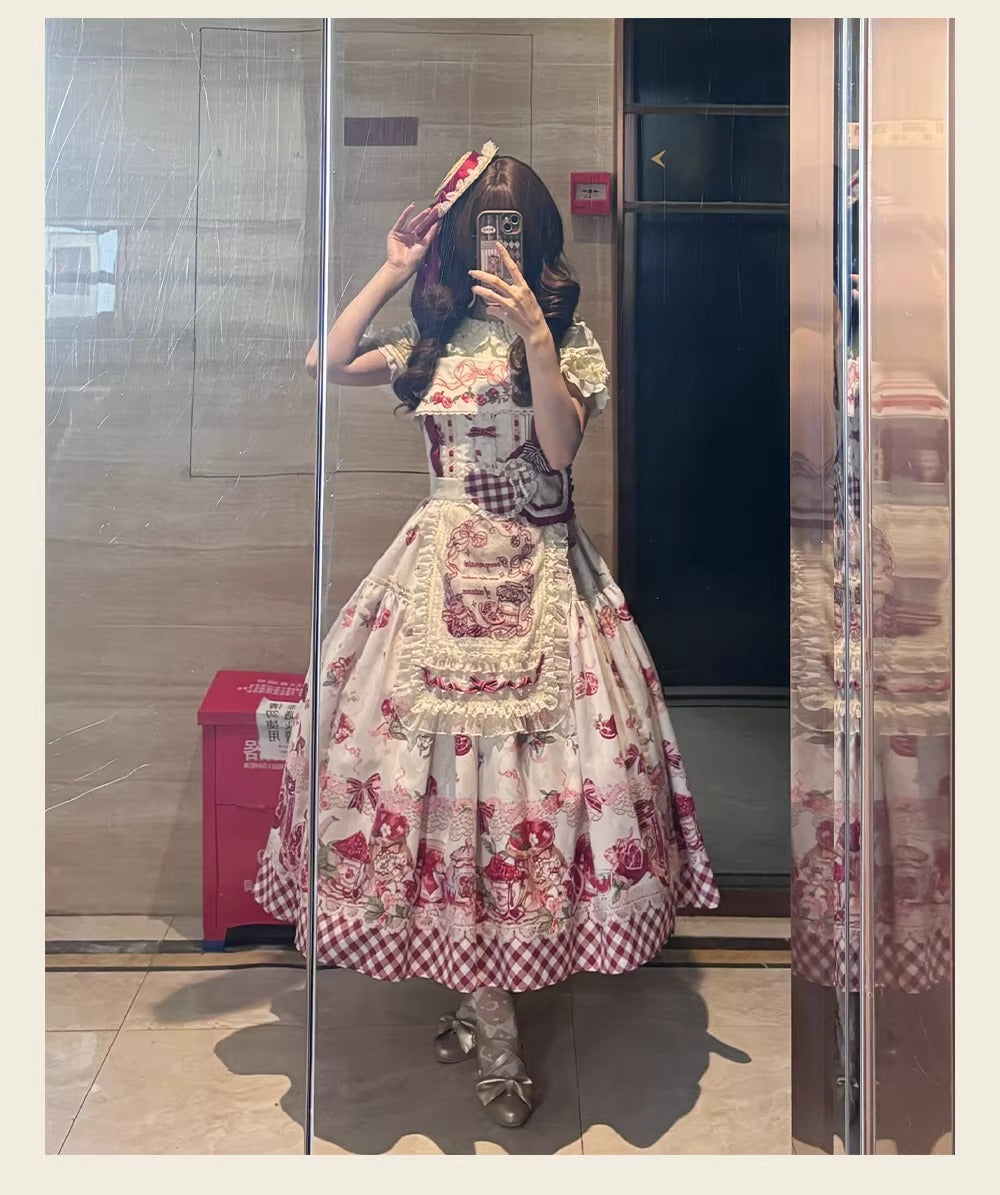 【受注予約~3/23】ザクロジャム エプロン付きジャンパースカート・ミニハットセット【草莓空想曲】