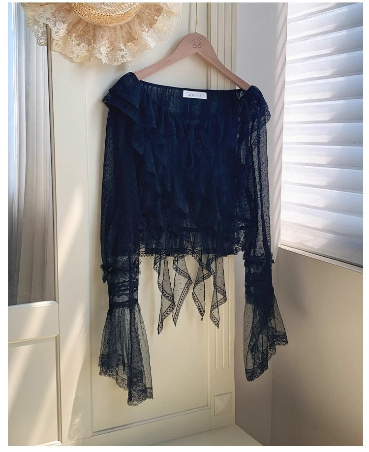 Clear Wind ドットチュール姫袖カーディガン【With Pujji】