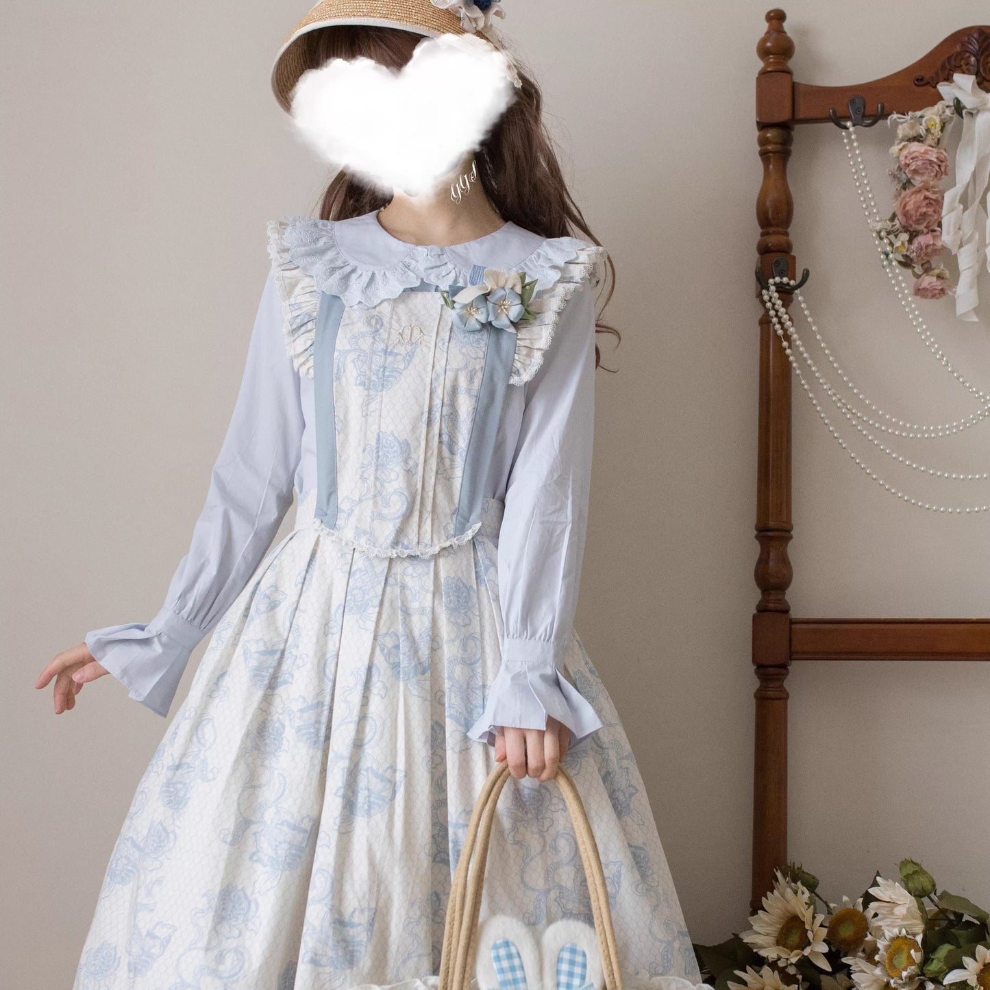 綿レース長袖ブラウス【MIST】