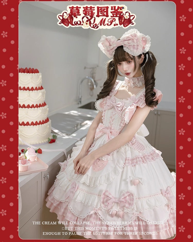 【受注予約~11/18】Strawberry Cake Illustration ギンガムワンピース・ジャンパースカート【花与珍珠匣】