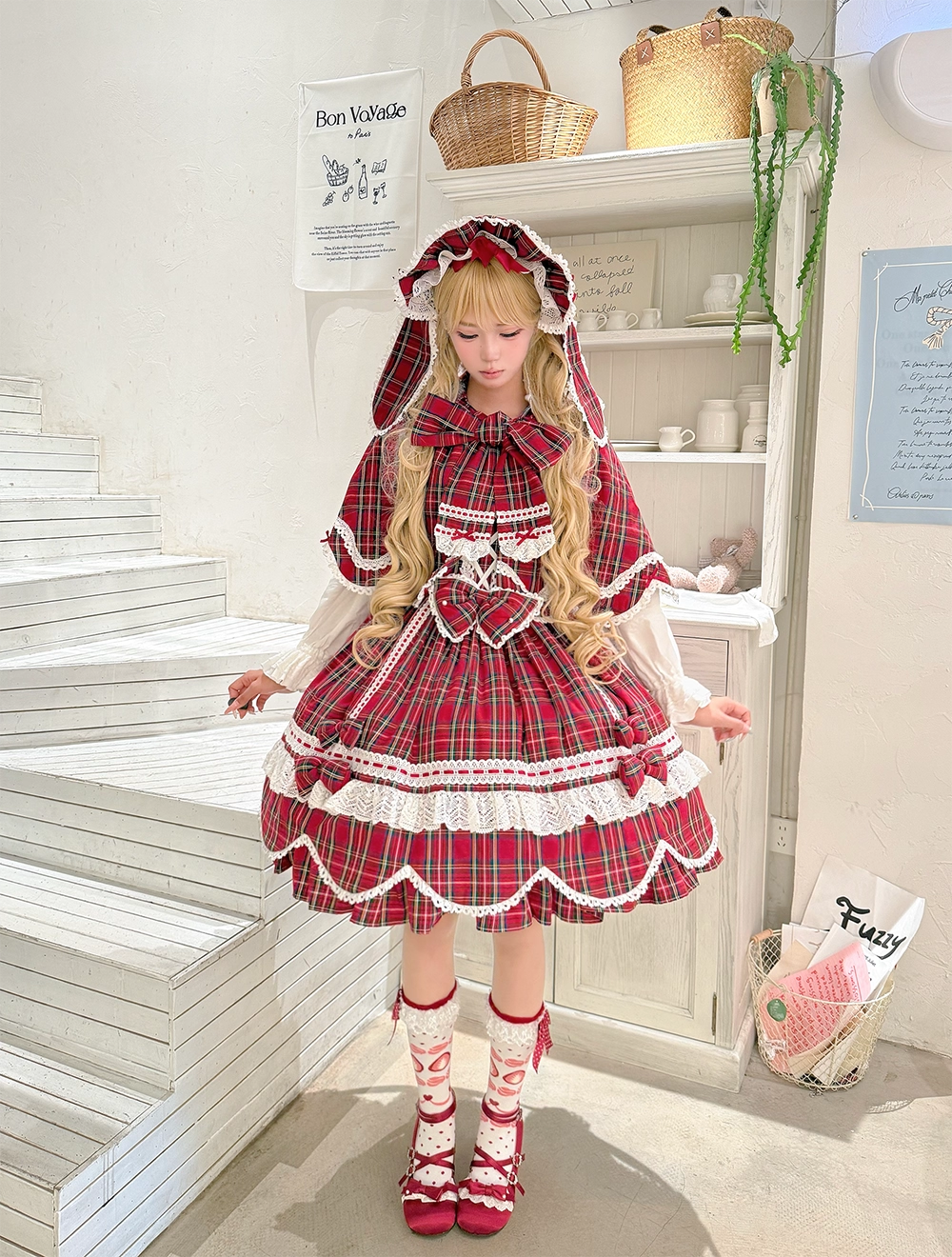 【受注予約~10/16】Ancient Petal Cake ケープ・アクセサリー(チェックver.）【Miss Point】