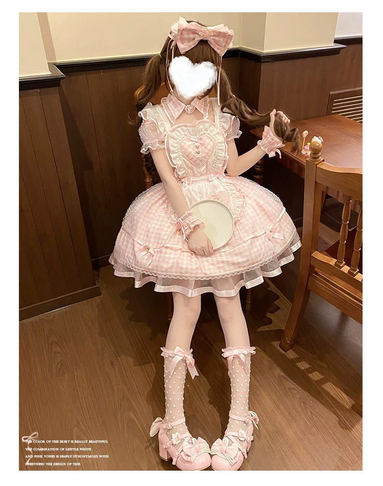 【Vorbestellung bis 8. Juni】Komplettes Gingham-Maid-Set【Doki Cherry】