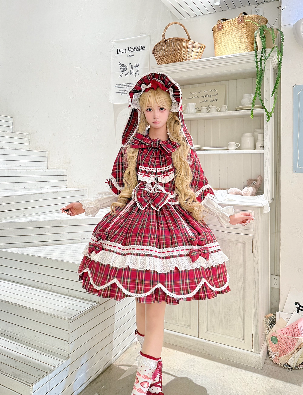 【受注予約~10/16】Ancient Petal Cake ケープ・アクセサリー(チェックver.）【Miss Point】