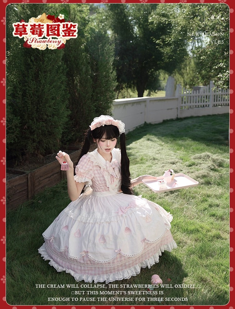 【受注予約~11/18】Strawberry Cake Illustration ギンガムワンピース・ジャンパースカート【花与珍珠匣】