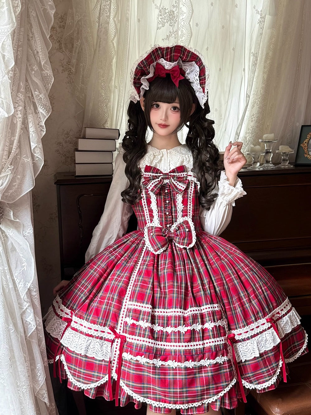 【受注予約~10/16】Ancient Petal Cake ワンピース・ジャンパースカート(チェックver.）【Miss Point】