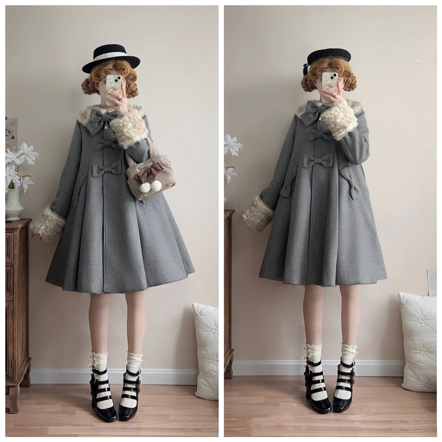 Aラインファーつきコート【Unideer】