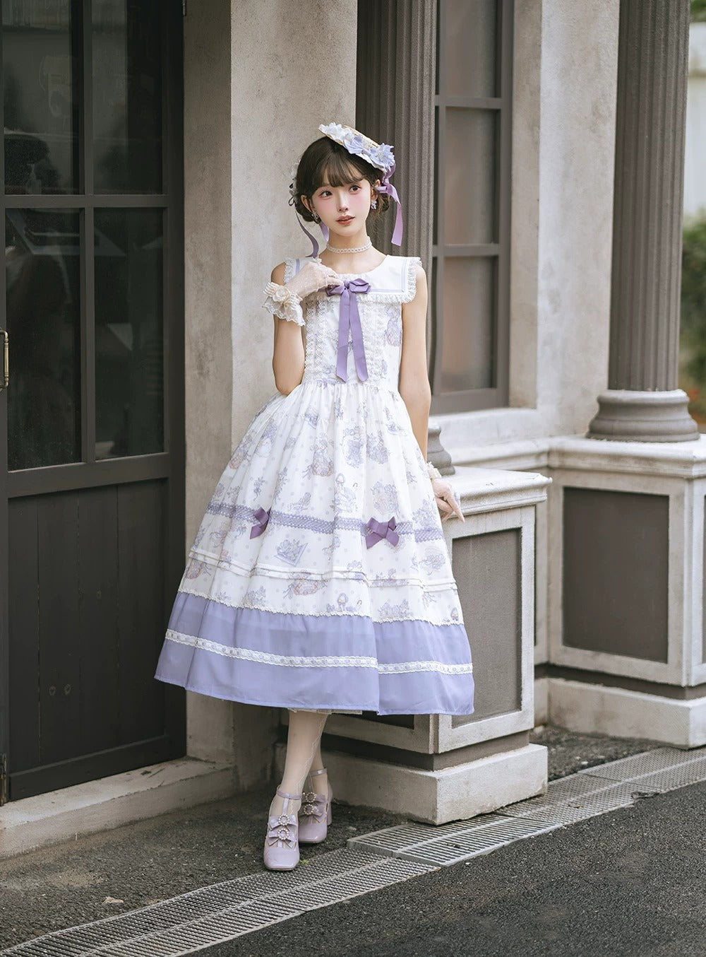 【受注予約~7/23】Little White Goose with Flowers ジャンパースカート【Miss Cube】