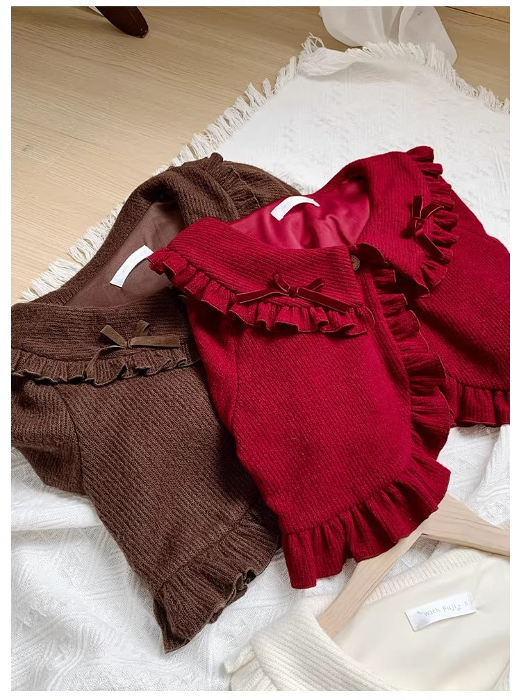 襟付きニットカーディガン【With Puji】