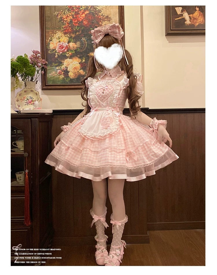 【Vorbestellung bis 8. Juni】Komplettes Gingham-Maid-Set【Doki Cherry】