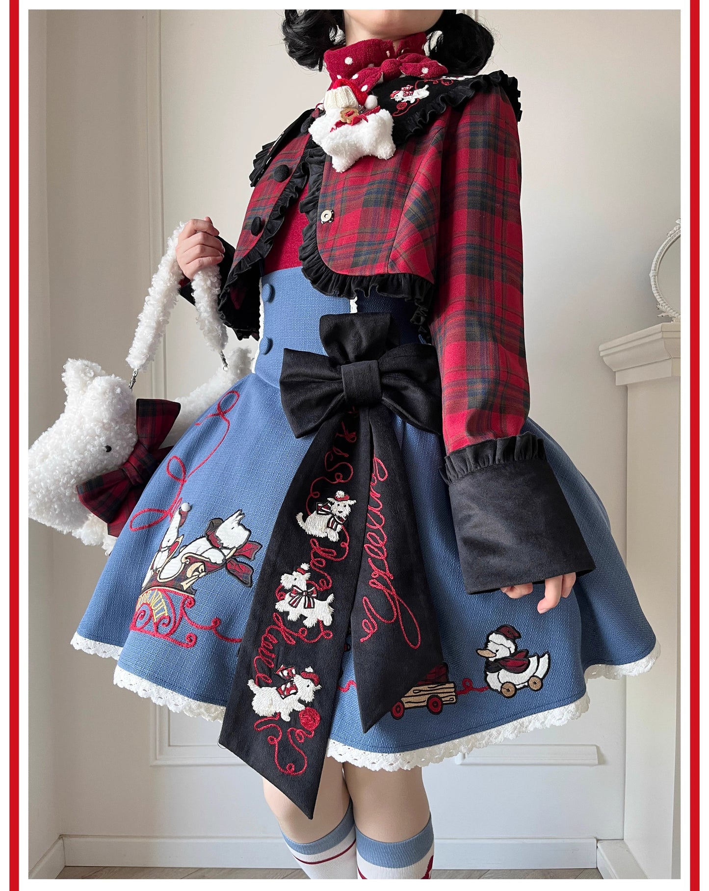 【受注予約~10/30】Puppy and WoolBall サスペンダースカート【iris de nuit】