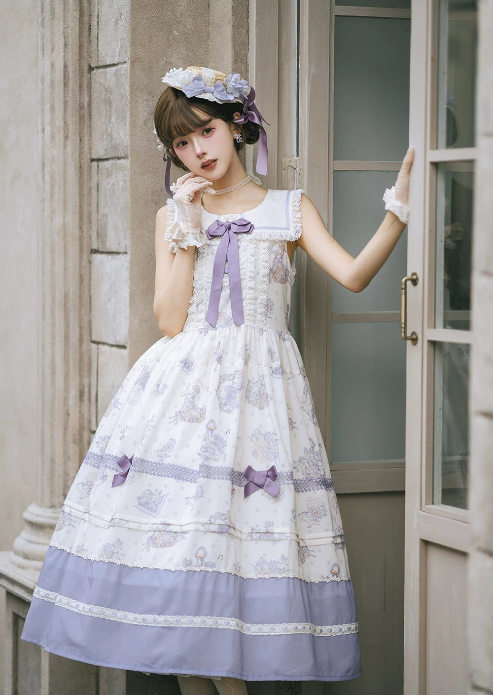 【受注予約~7/23】Little White Goose with Flowers ジャンパースカート【Miss Cube】