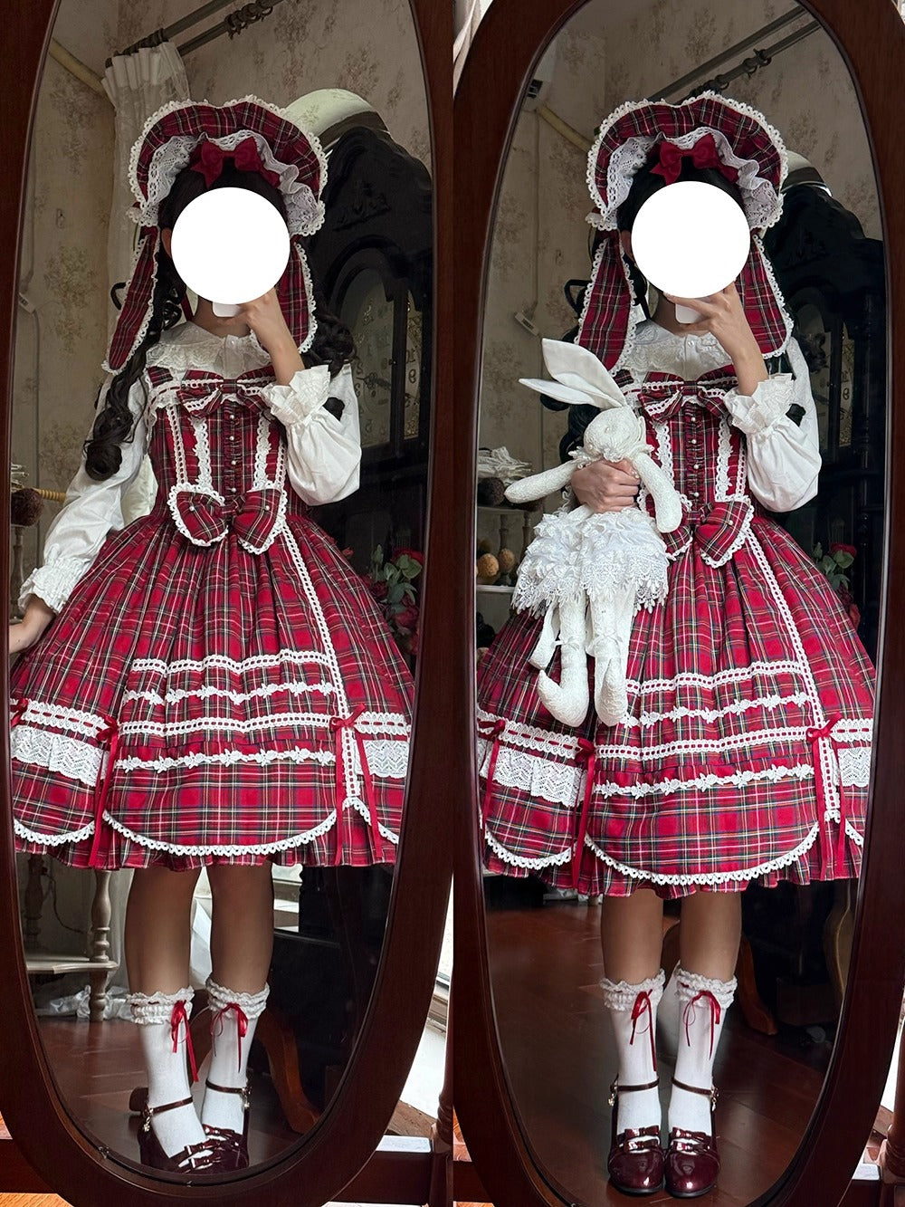 【受注予約~10/16】Ancient Petal Cake ワンピース・ジャンパースカート(チェックver.）【Miss Point】