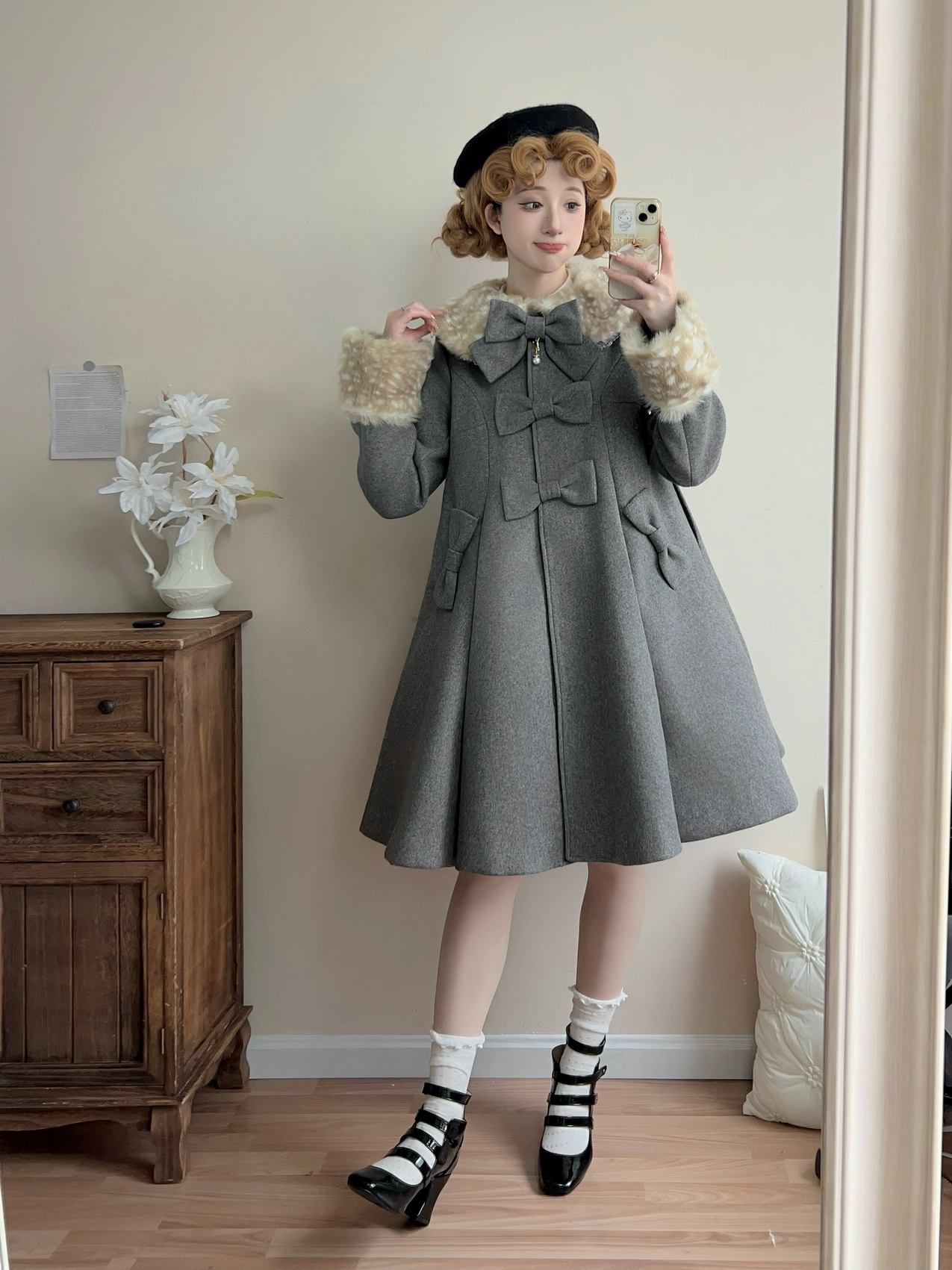 Aラインファーつきコート(裏地ダウンver.)【Unideer】