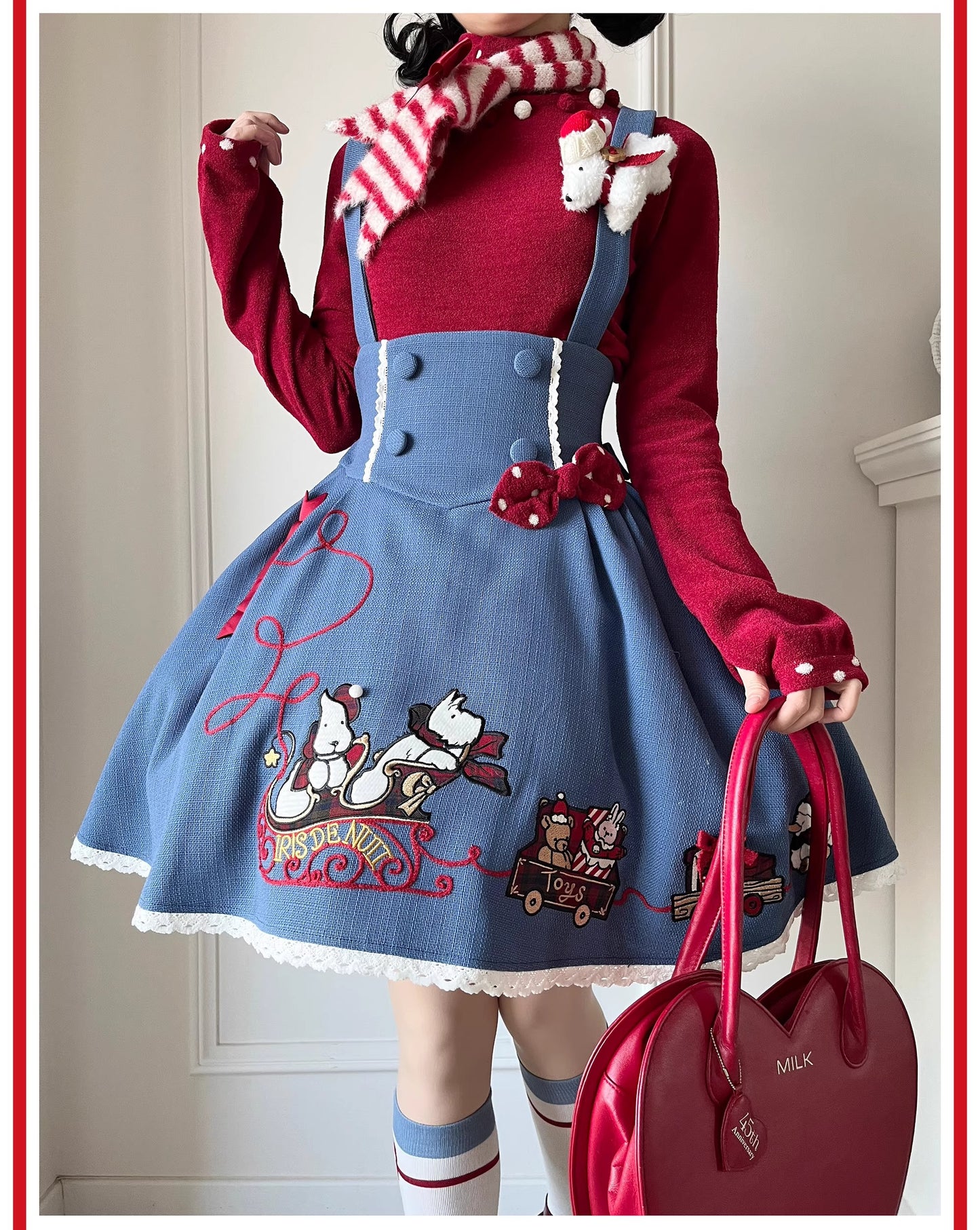 【受注予約~10/30】Puppy and WoolBall サスペンダースカート【iris de nuit】