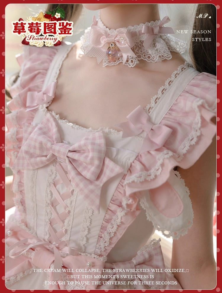 【受注予約~11/18】Strawberry Cake Illustration ギンガムワンピース・ジャンパースカート【花与珍珠匣】