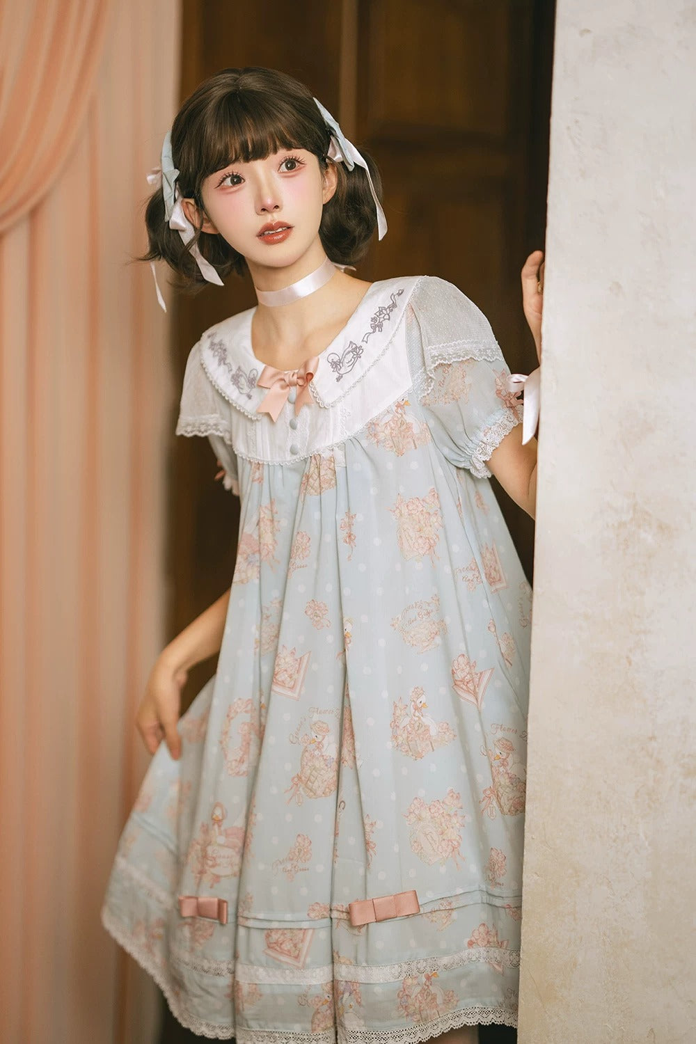【受注予約~7/23】Little White Goose with Flowers ワンピース(タイプ2)【Miss Cube】