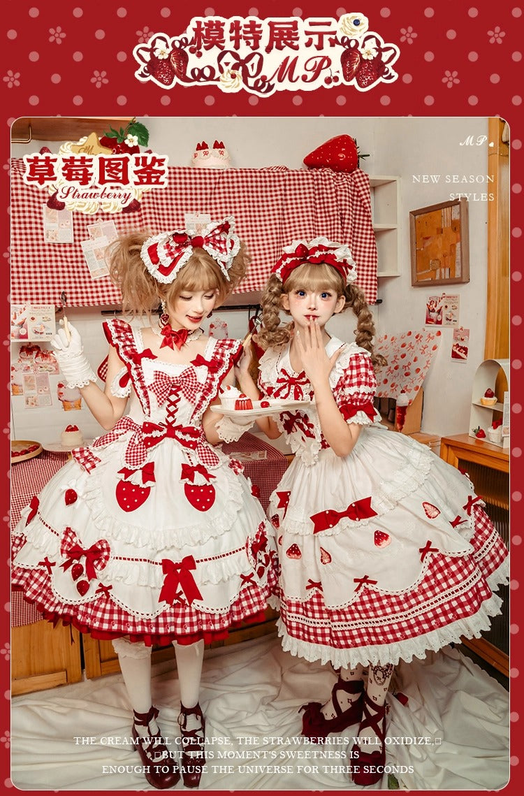 【受注予約~11/18】Strawberry Cake Illustration ギンガムワンピース・ジャンパースカート【花与珍珠匣】