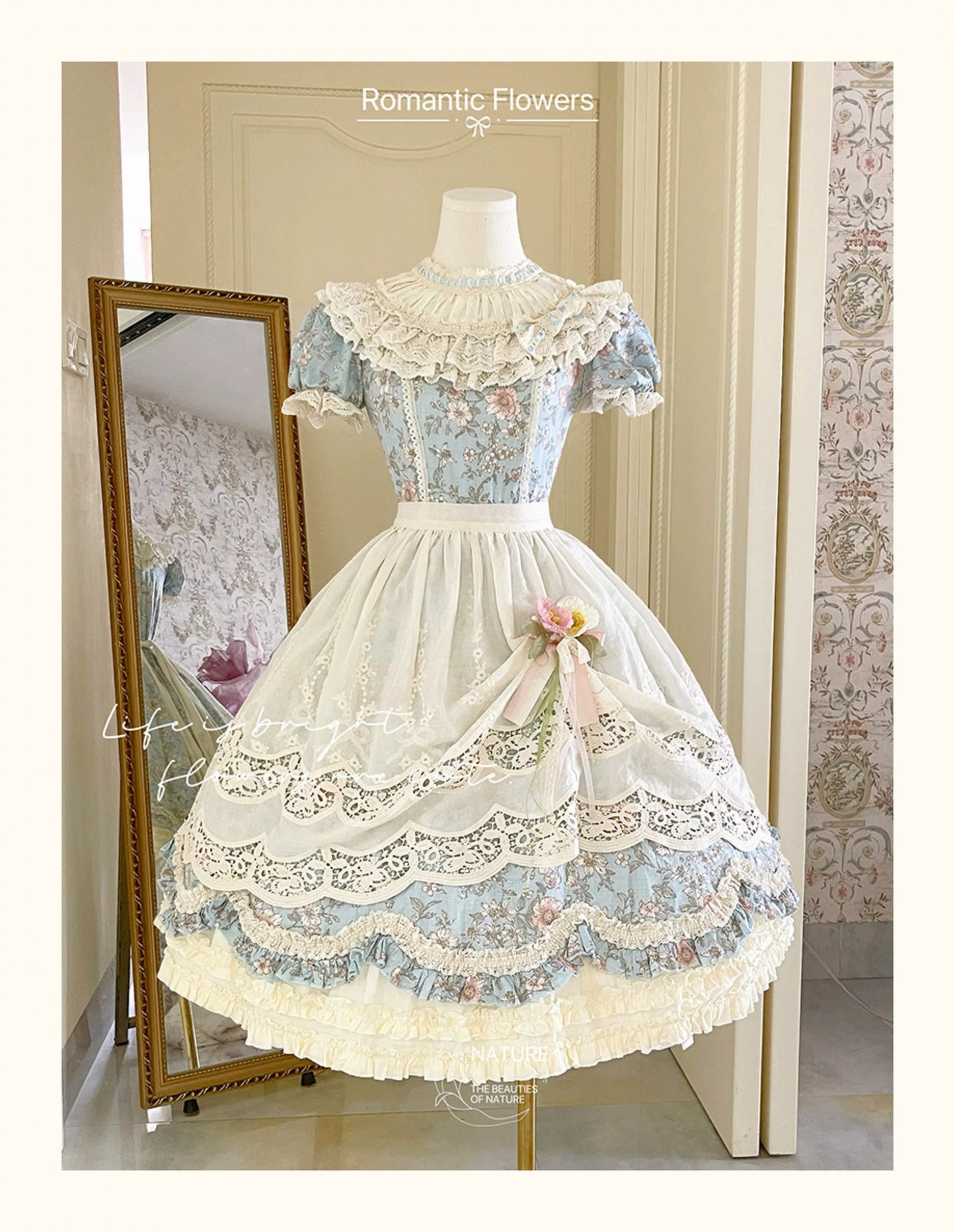 【受注予約~7/20】Romantic Flowers ワンピース(タイプ2)　【白月】