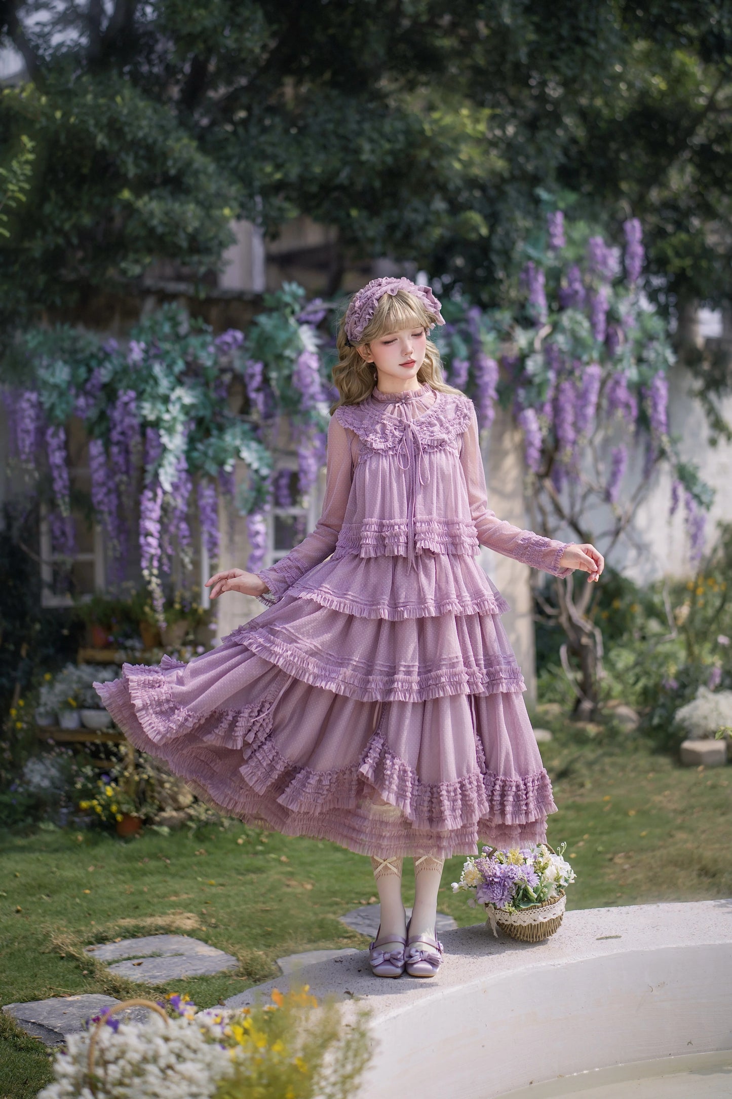 【受注予約~4/16】ドットチュールティアードジャンパースカート（115cm）【暖屿洋装】