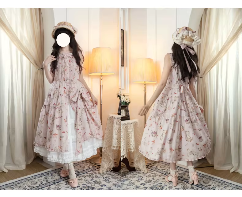 【受注予約~3/30】Autumn Rabbit and Bear ジャンパースカート【Spring Flower Language】