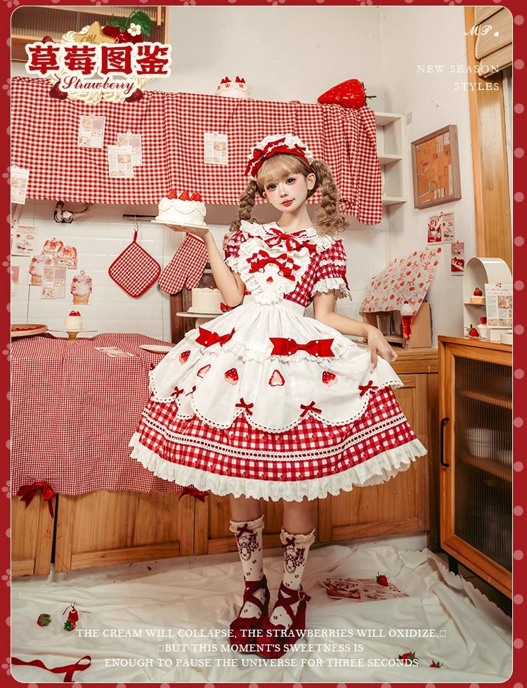 【受注予約~11/18】Strawberry Cake Illustration ギンガムワンピース・ジャンパースカート【花与珍珠匣】