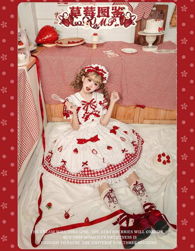 【受注予約~11/18】Strawberry Cake Illustration ギンガムワンピース・ジャンパースカート【花与珍珠匣】