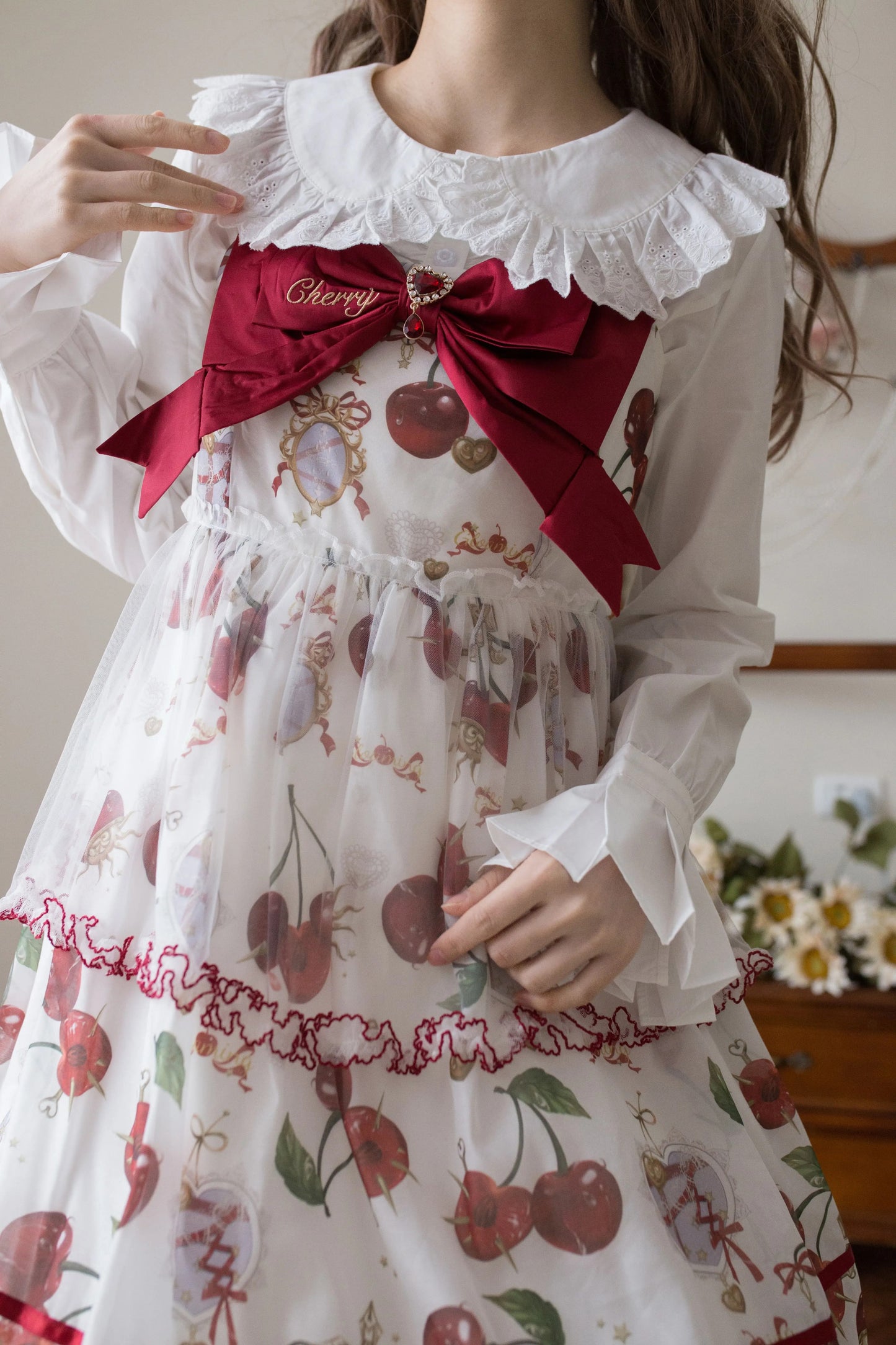 綿レース長袖ブラウス【MIST】