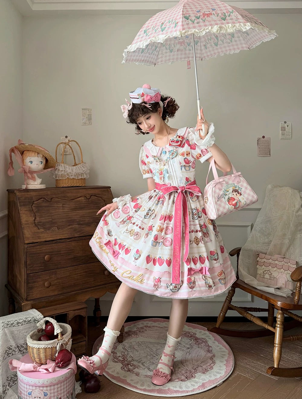 【受注予約~6/24】Strawberry Parfait Tea ワンピース【Miss Cube】