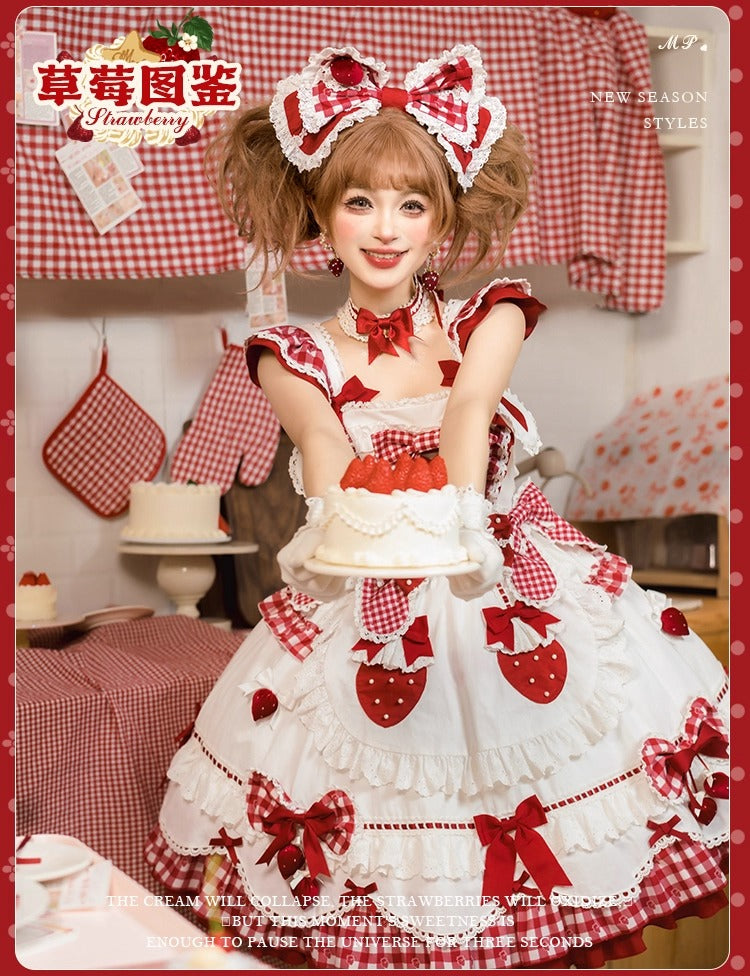 【受注予約~11/18】Strawberry Cake Illustration ギンガムワンピース・ジャンパースカート【花与珍珠匣】