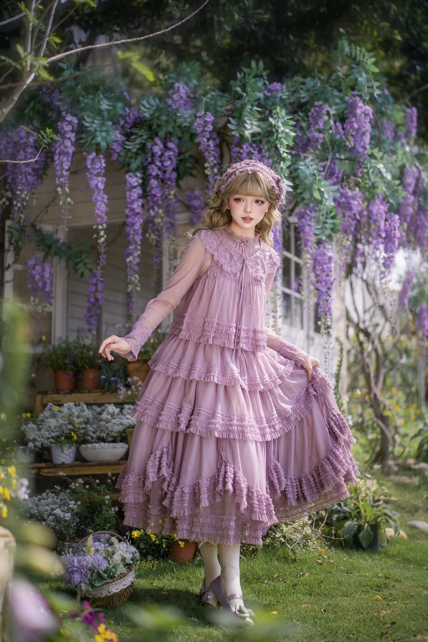 Gepunktetes Tüll-Stufenkleid (110 cm) [Nan'i Western Clothing]