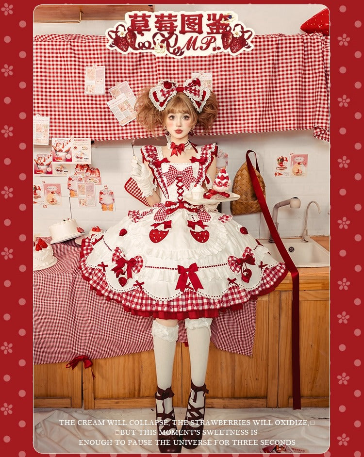 【受注予約~11/18】Strawberry Cake Illustration ギンガムワンピース・ジャンパースカート【花与珍珠匣】