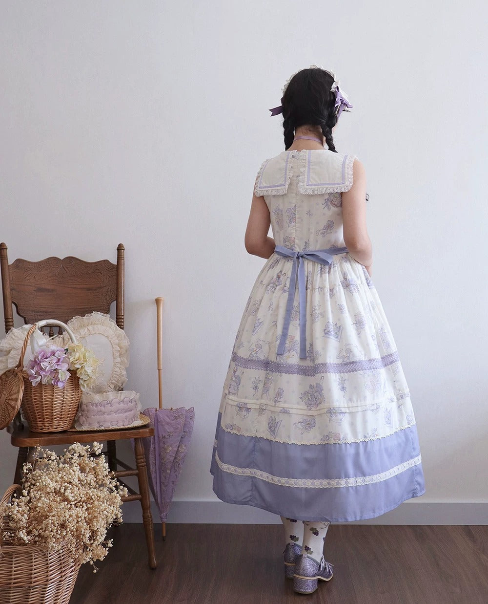 Little White Goose with Flowers ジャンパースカート【Miss Cube