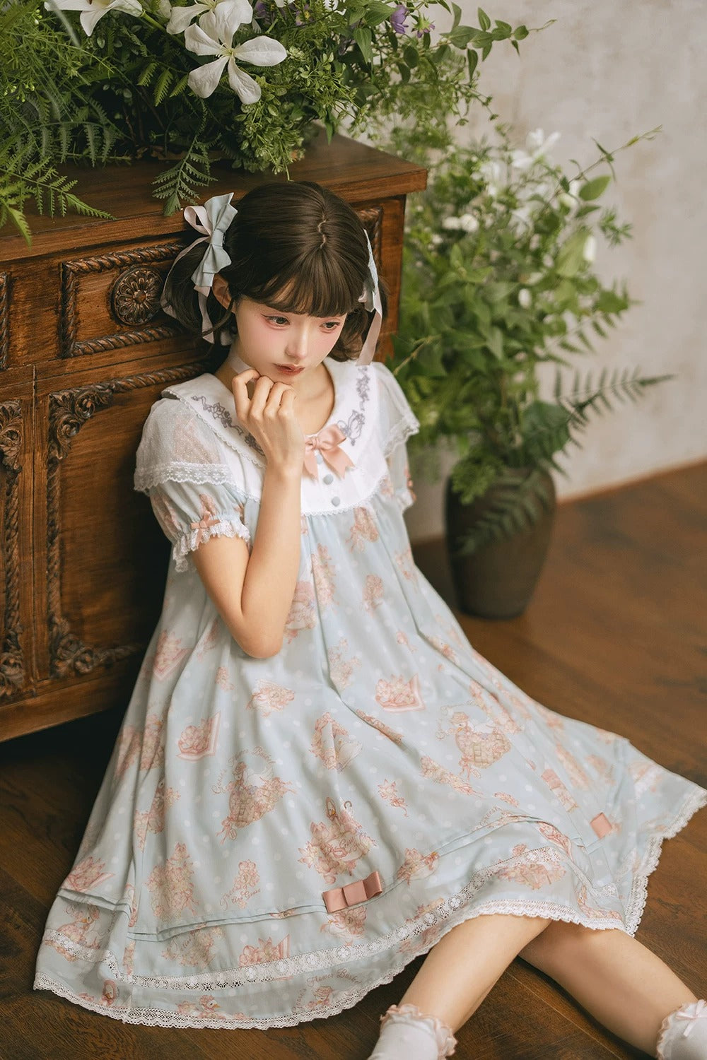 【受注予約~7/23】Little White Goose with Flowers ワンピース(タイプ2)【Miss Cube】