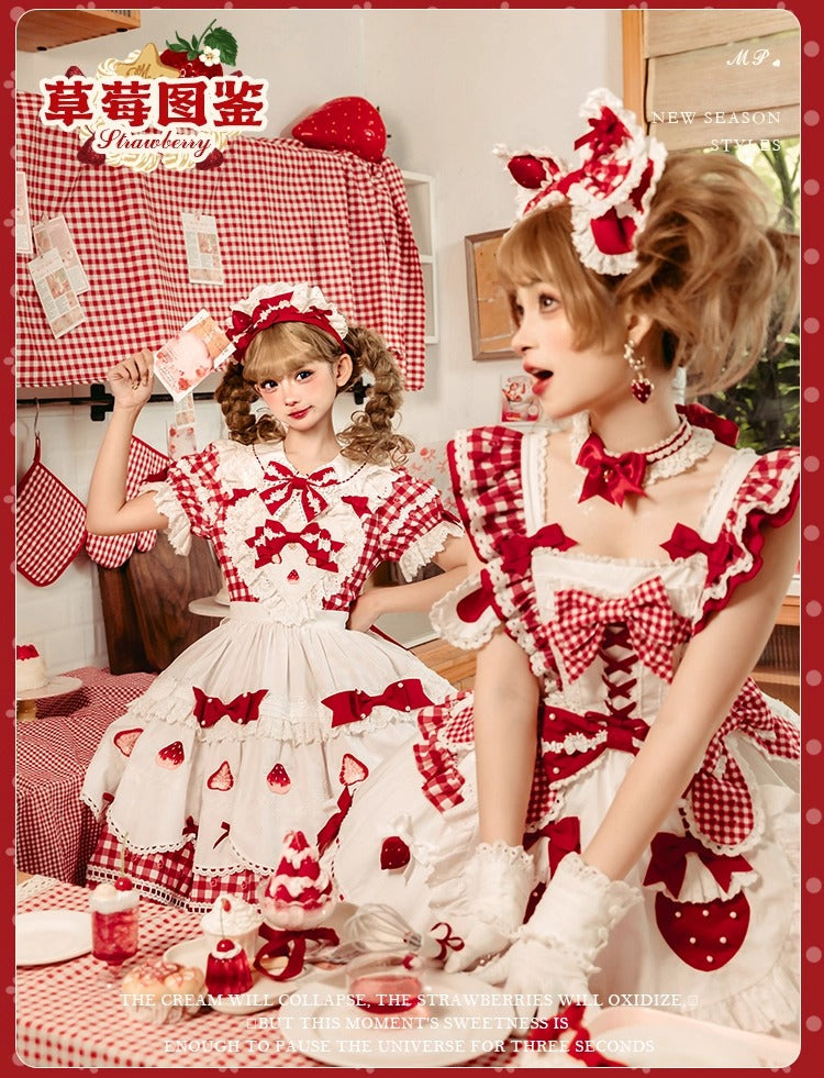 【受注予約~11/18】Strawberry Cake Illustration ギンガムワンピース・ジャンパースカート【花与珍珠匣】