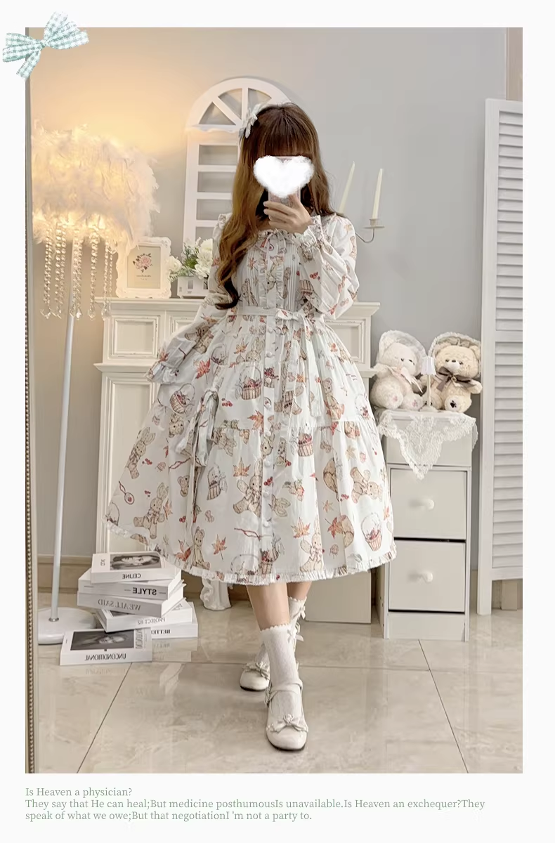 【受注予約~3/30】Autumn Rabbit and Bear ワンピース【Spring Flower Language】