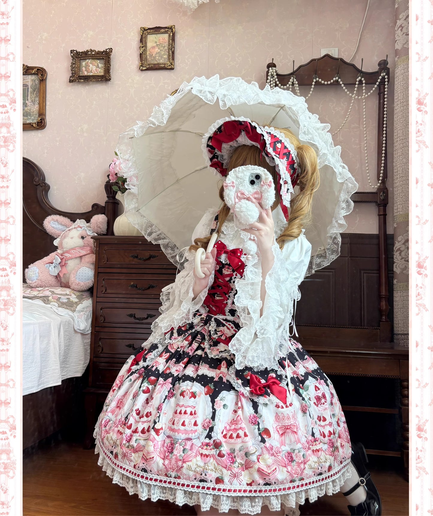 【受注予約~10/15】Strawberry Cake Bouquet 2.0 ジャンパースカート【AntiqueDoll】