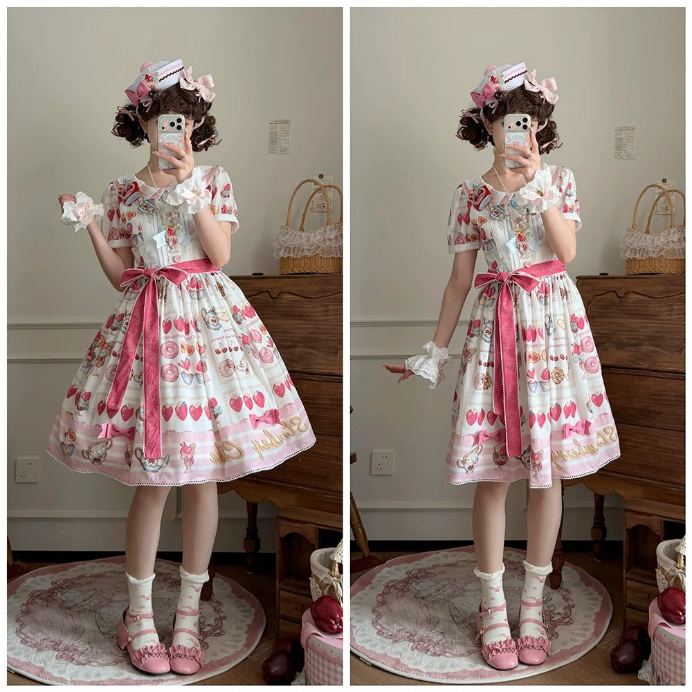 【受注予約~6/24】Strawberry Parfait Tea ワンピース【Miss Cube】